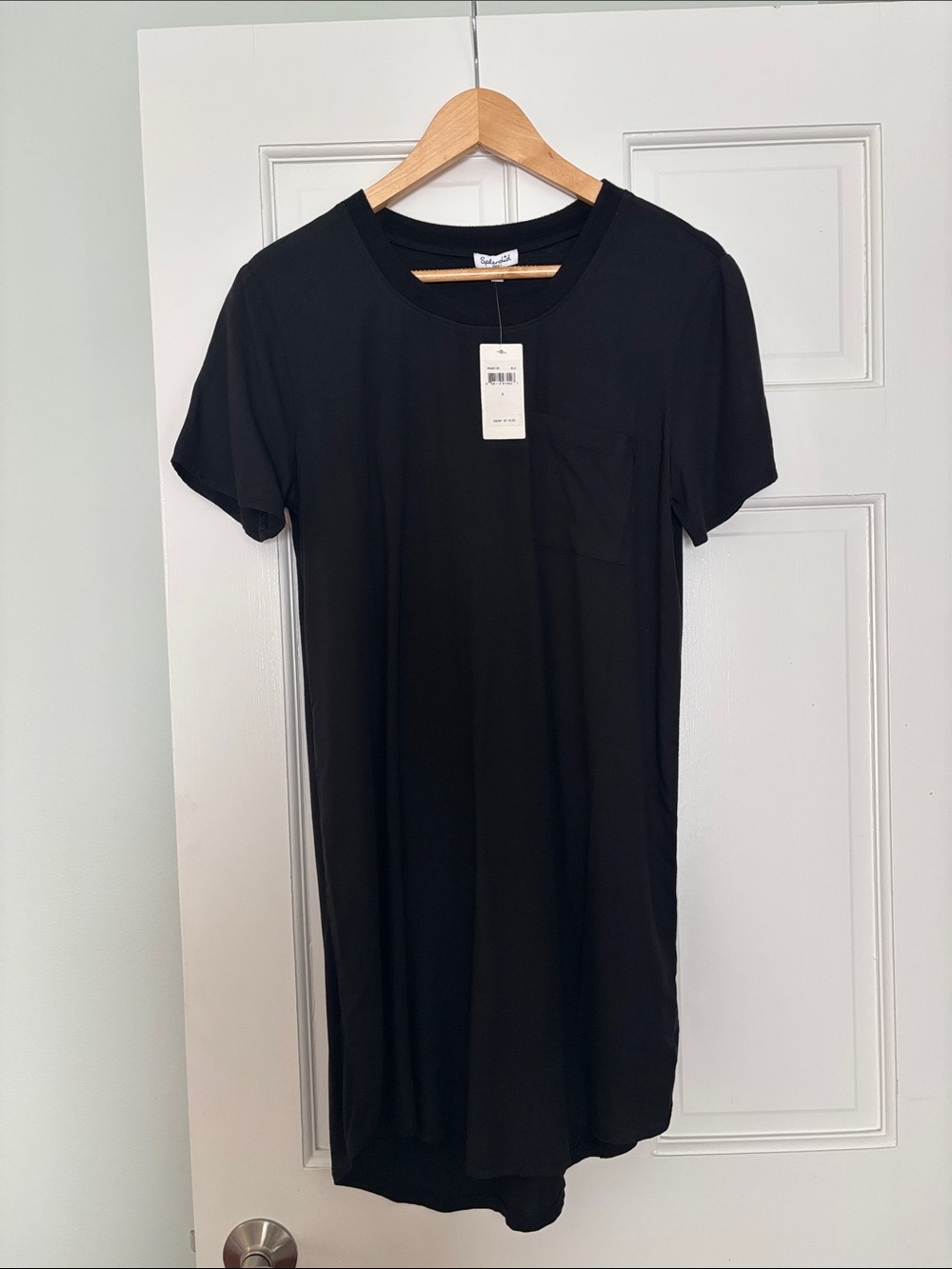 Splendid brand Black Midi Pocket T-Shirt Dress (cotton back silk front)